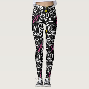 Leggings GFT02-Grafiti Principalmente Blanco.Fondo Negro