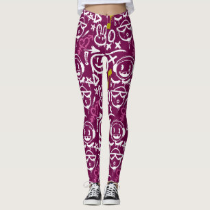 Leggings GFT02-Grafiti principalmente blanco. Fondo rosa os