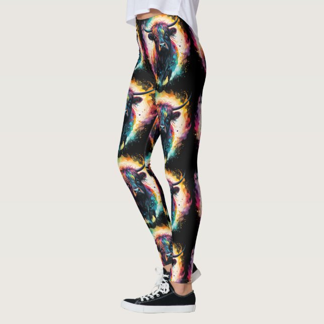 Leggings Ghostly Grace: Vaca Highland espectral Holográfica (Izquierda)