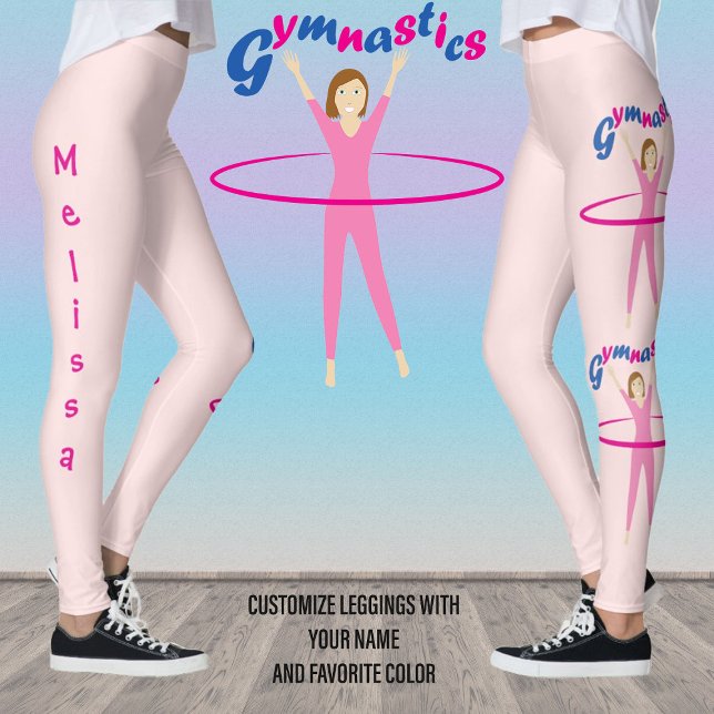 Leggings Gimnasia chica de insinuación de hula rosa Su nomb (Fun pink leggings for gymnastic girls with custom text and color. )