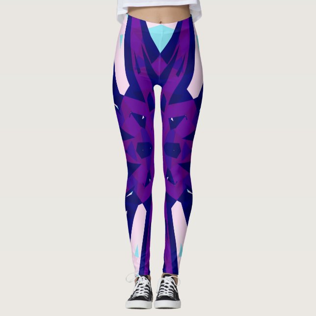 Leggings Gimnasio del patrón retro detro azul púrpura (Anverso)