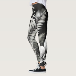 Leggings Gimnasio floral tropical blanco y negro