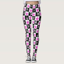 LEGGINGS GIMNASTICAS DE ESTRELLA NEGRA Y ROSA