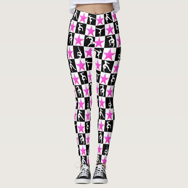 LEGGINGS GIMNASTICAS DE ESTRELLA NEGRA Y ROSA (Anverso)