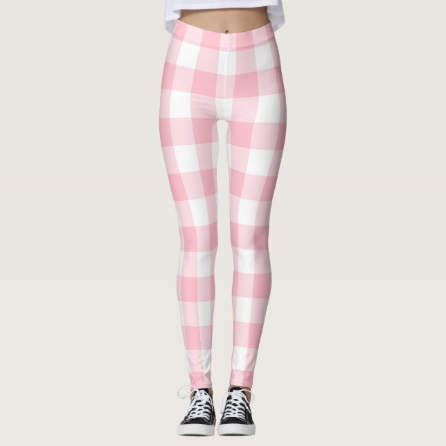Leggings Gingham Checks rosa y blanco de gran tamaño (Anverso)
