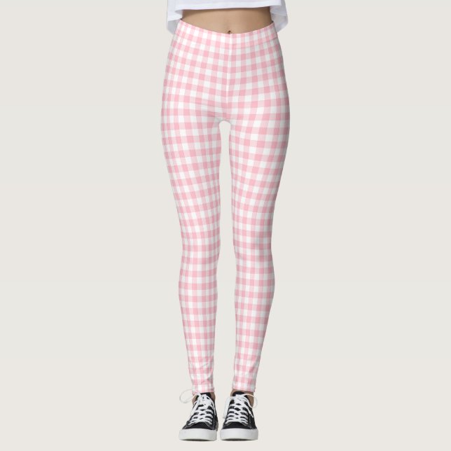 Leggings Gingham Checks rosa y blanco pequeño (Anverso)