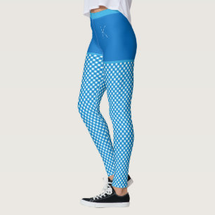 Leggings Gingham Print Blue White Monograma personalizado