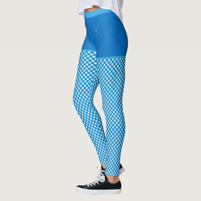 Leggings Gingham Print Blue White Monograma personalizado (Izquierda)