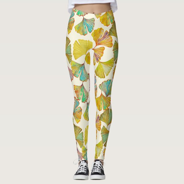 Leggings Gingko Leaves: Arte Resumen de Flores (Anverso)