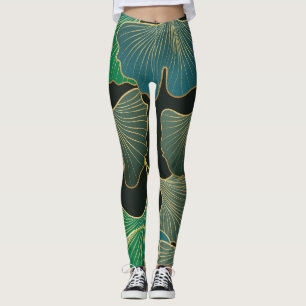 Leggings Ginkgo de oro de lujo, arte vintage.