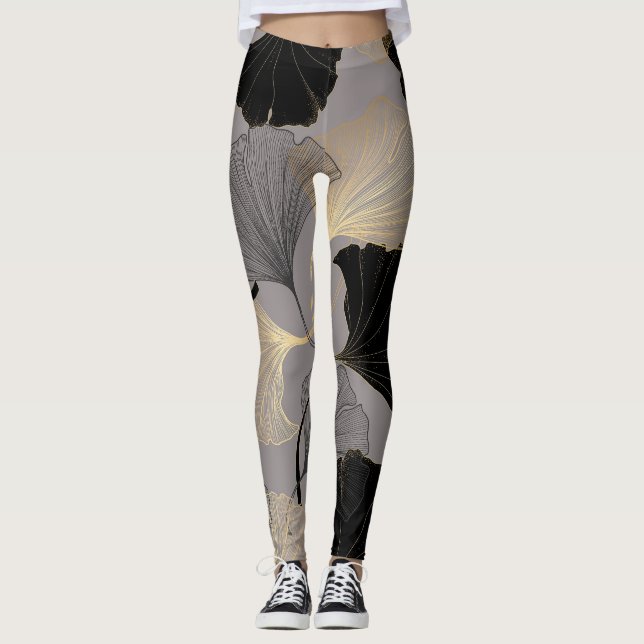 Leggings Ginkgo de oro elegante, fondo vintage. (Anverso)
