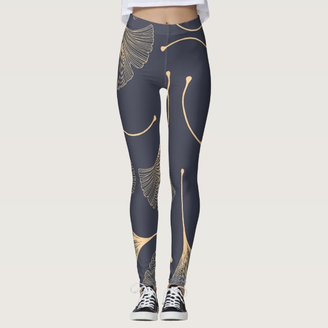 Leggings Ginkgo deja un patrón floral sin mar (Anverso)