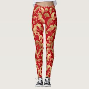 Leggings Ginkgo dorado de Borgoña con elegancia japonesa
