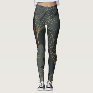 Leggings Ginkgo dorado: Deco floral de lujo.