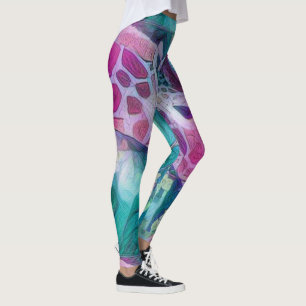 Leggings Girafa rosa y Verde azulada Resumen de vida salvaj