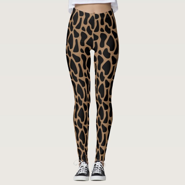 Leggings Giraffe Print Fashion Ladies Black and Mocha (Anverso)