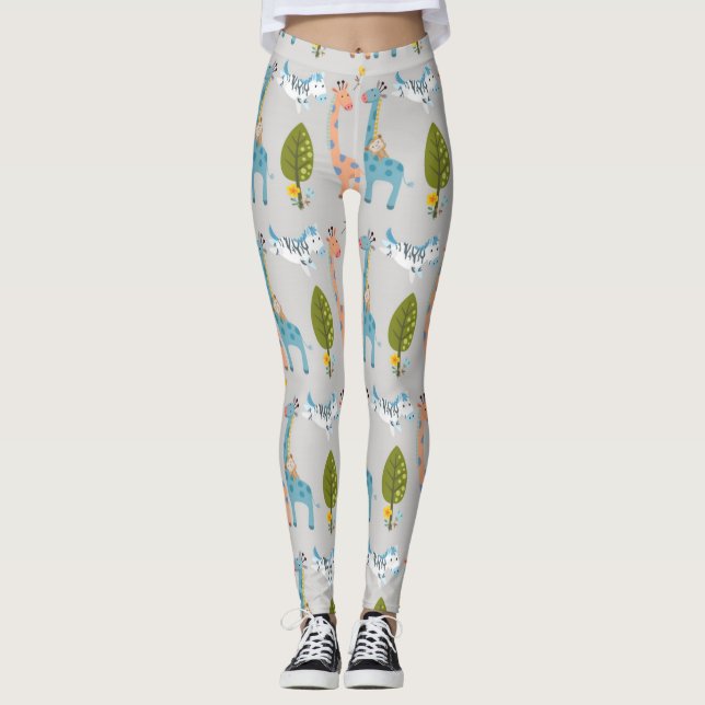 Leggings Giraffe Zebra Y Patrón De Monos (Anverso)