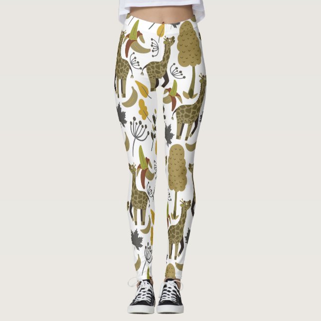 Leggings Giraffilia patrón impecable amarillo blanco alto (Anverso)