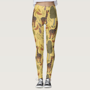 Leggings Giraffilia patrón transparente fondo amarillo