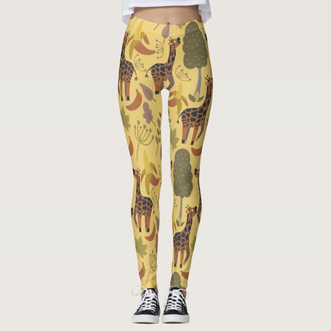 Leggings Giraffilia patrón transparente fondo amarillo (Anverso)