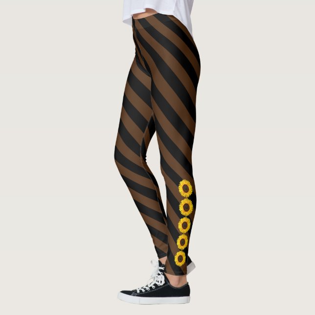 Leggings Girasol amarillo lado negro y raya de chocolate (Izquierda)