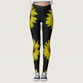 Leggings Girasol amarillo sobre fondo negro