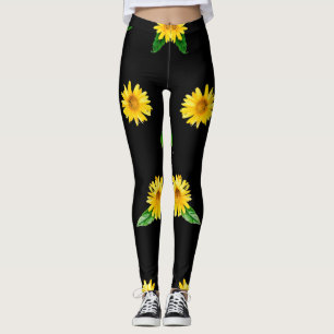 Leggings Girasol amarillo sobre fondo negro oscuro