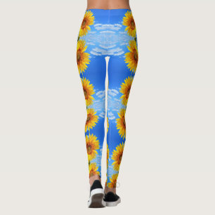 Leggings Girasol amarillo y abejas en el cielo azul - veran