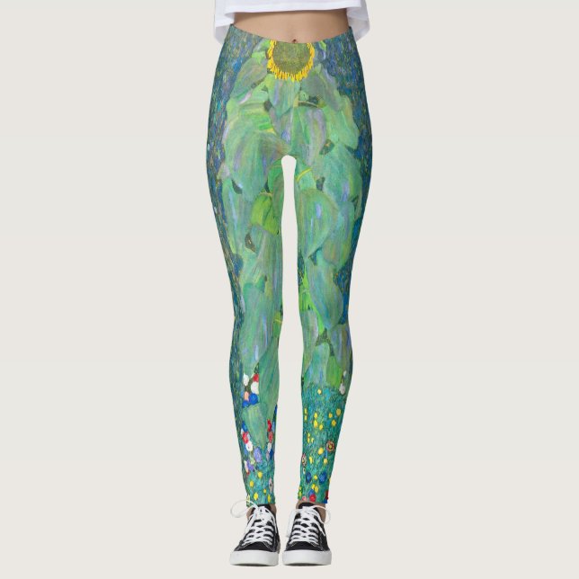 Leggings Girasol de Klimt, flores antiguas Art Nouveau (Anverso)