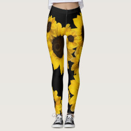 Leggings girasoles amarillos brillantes sobre fondo negro