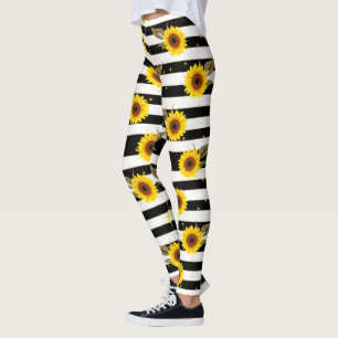 Leggings Girasoles con líneas horizontales en blanco y neg