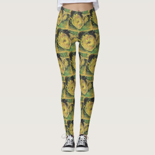 Leggings Girasoles de Van Gogh - Arte floral amarillo brill