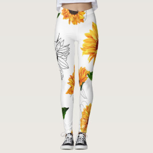 Leggings girasoles dibujados a mano: patrón amarillo vibran