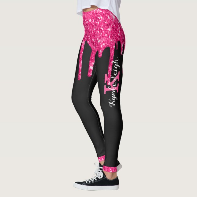 Leggings Girly Black Hot Pink Purpurinas Dris Monograma Nom (Izquierda)