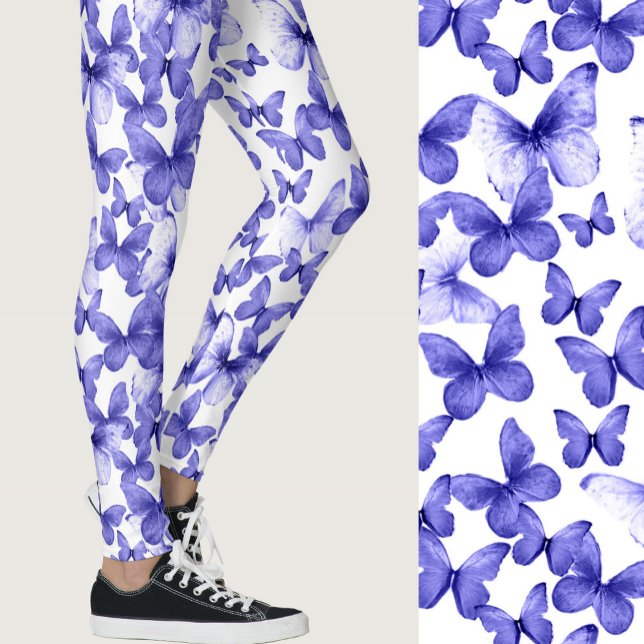 Leggings Girly Blue Butterflies Whimsical Patterned (Subido por el creador)