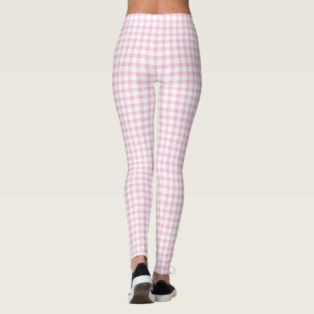 Leggings Girly Cute Pastel Rosa Gingham Check Pattern (Reverso)