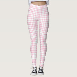 Leggings Girly Cute Pastel Rosa Gingham Check Pattern