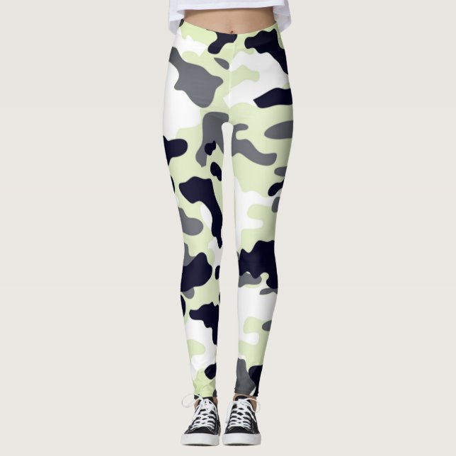 Leggings Girly en la moda Ejército Blanco y Negro Verde (Anverso)
