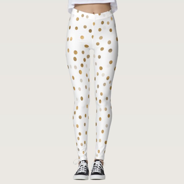 Leggings Girly Gold Dots Confetti White Design (Anverso)
