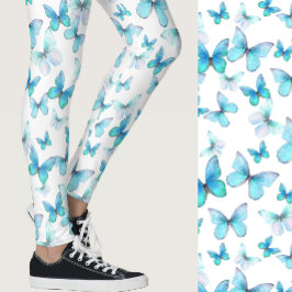 Leggings Girly light blue butterfly whimsical patterned