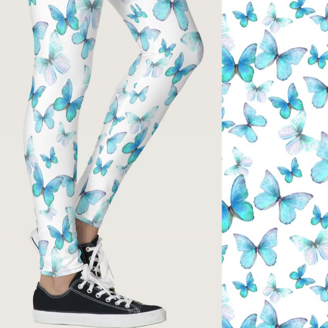 Leggings Girly light blue butterfly whimsical patterned (Subido por el creador)