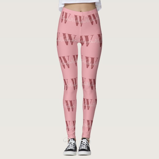 Leggings Girly Monograma y Nombre Rojo rosa (Anverso)