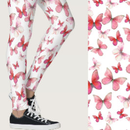 Leggings Girly red butterfly whimsical patterned