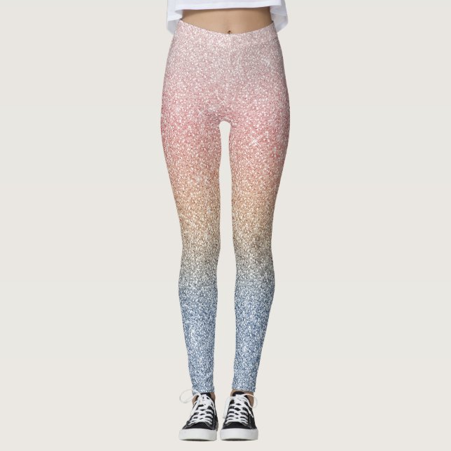 Leggings Girly Rubor Rosa Oro Azul Ombre Purpurina Sparkles (Anverso)