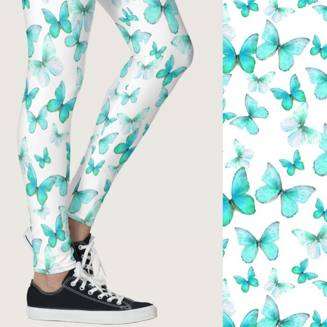 Leggings Girly teal butterfly whimsical patterned (Subido por el creador)