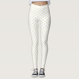Leggings Girly White Hearts Pattern Gold
