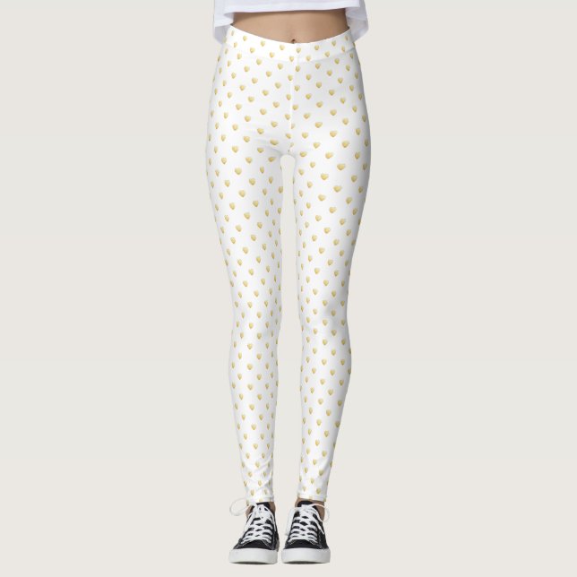 Leggings Girly White Hearts Pattern Gold (Anverso)