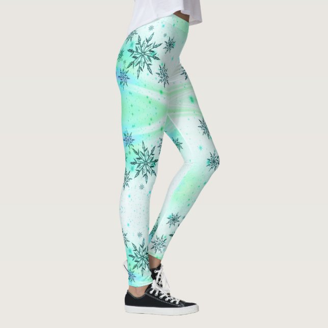 Leggings Giro de copo de nieve azul verde blanco lindo invi (Derecha)
