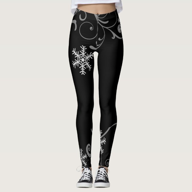Leggings Giro de copos de nieve en blanco y negro (Anverso)