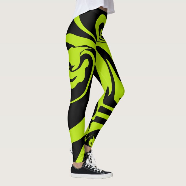 Leggings Giro de mármol retro Lime Green y Black (Derecha)